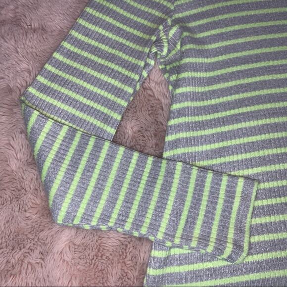 American Eagle Gray & Neon Striped Ribbed Cozy Soft Sweater Large - Picture 4 of 8